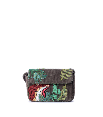 Forest Baguette – Beaded Green Corduroy Shoulder Bag