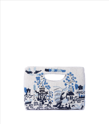 Aoi Landscape Clutch – Beaded White & Blue Handheld