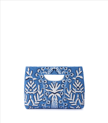 Botanical Clutch – Beaded Light Blue Handheld Bag