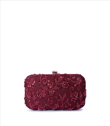 Flora Box Clutch – Embroidered Maroon Evening Clutch