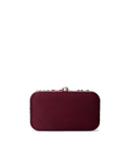 Maroon clutch bag with gold accents on a white background