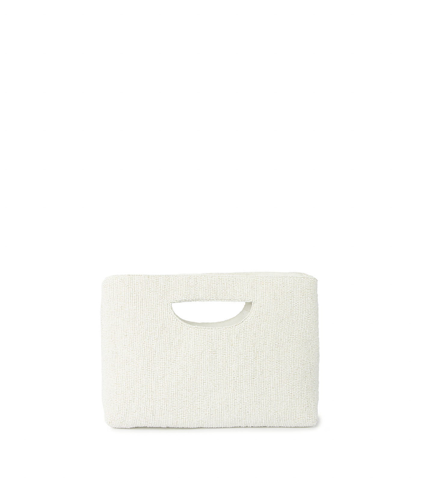 White woven clutch bag on a white background
