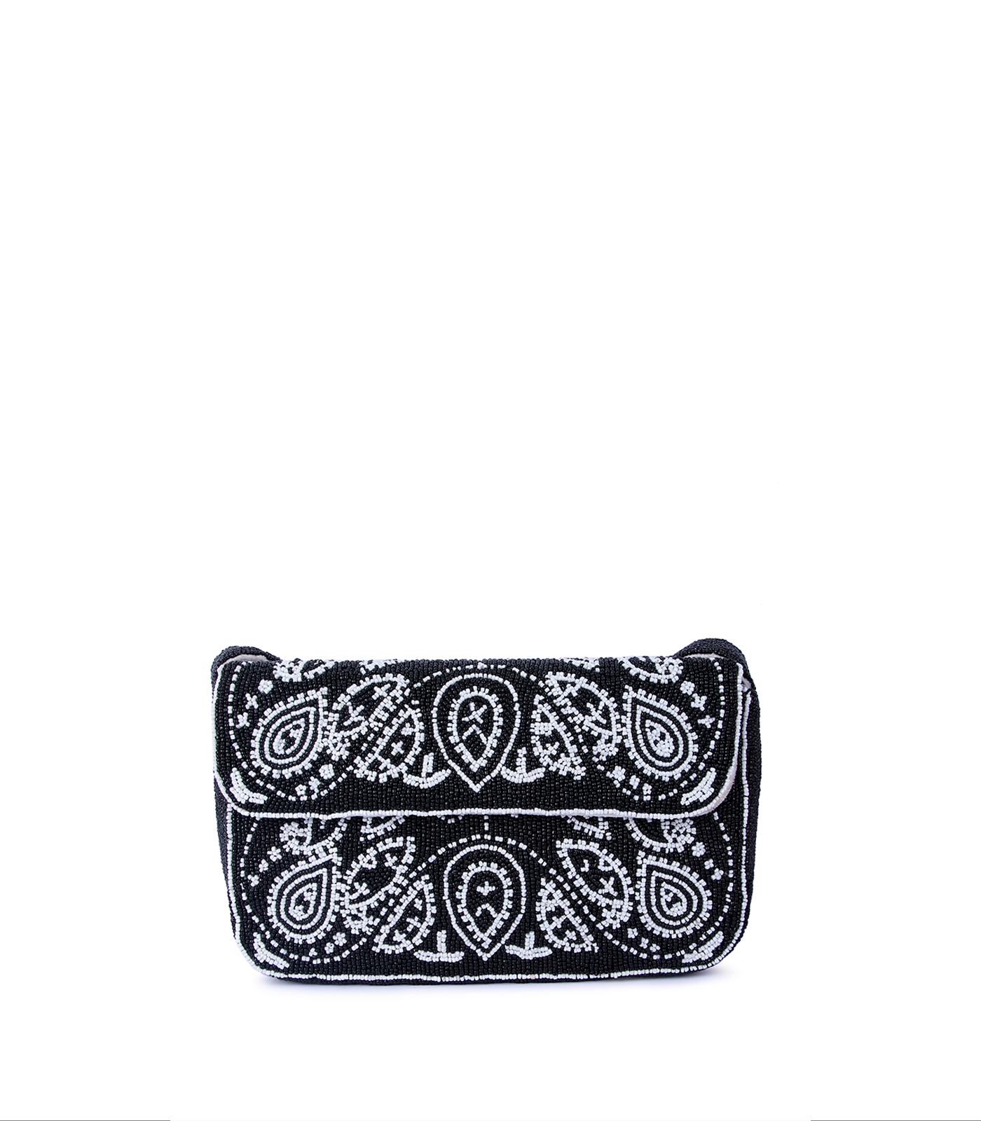 Paisley Baguette  Beaded Monochrome Shoulder Bag