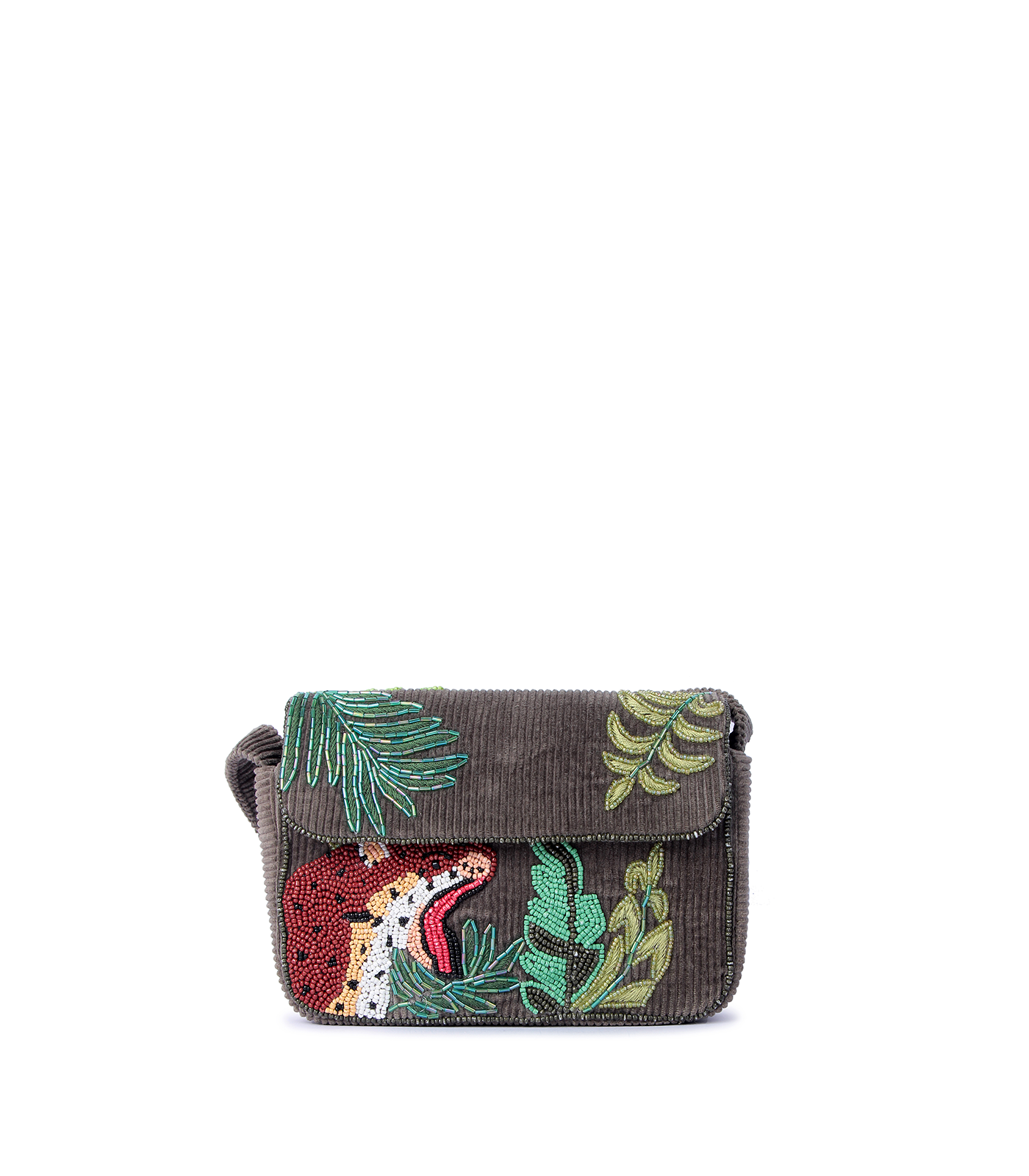 Forest Baguette – Beaded Green Corduroy Shoulder Bag