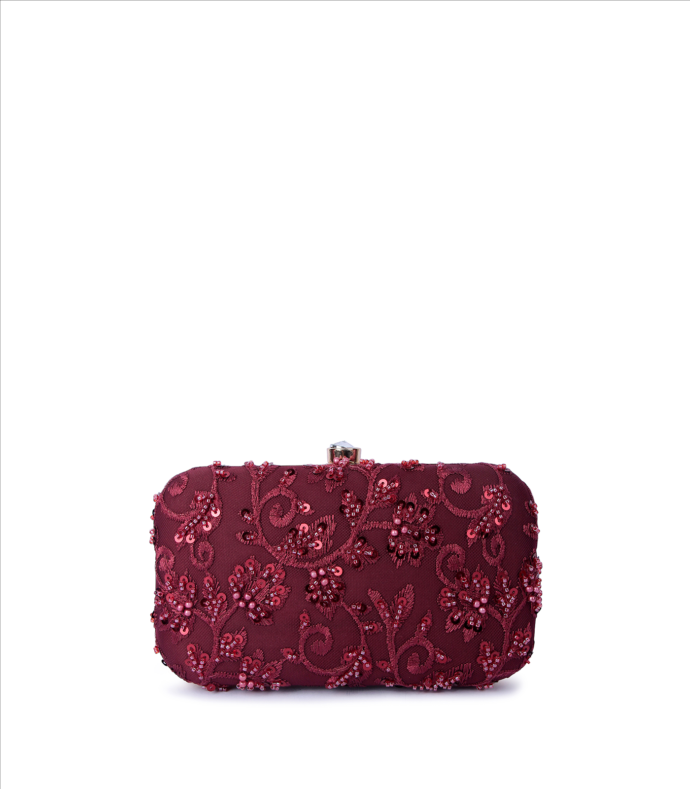 Flora Box Clutch – Embroidered Maroon Evening Clutch