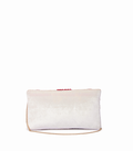 White clutch bag with a chain detail on a white background