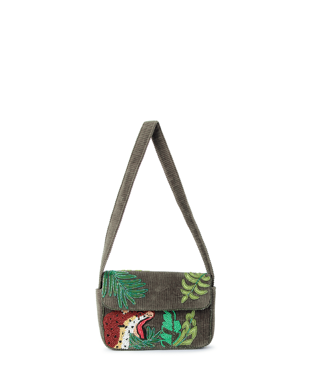 Forest Baguette – Beaded Green Corduroy Shoulder Bag | Maummi - Maummi