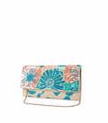 Floral patterned clutch bag on a white background