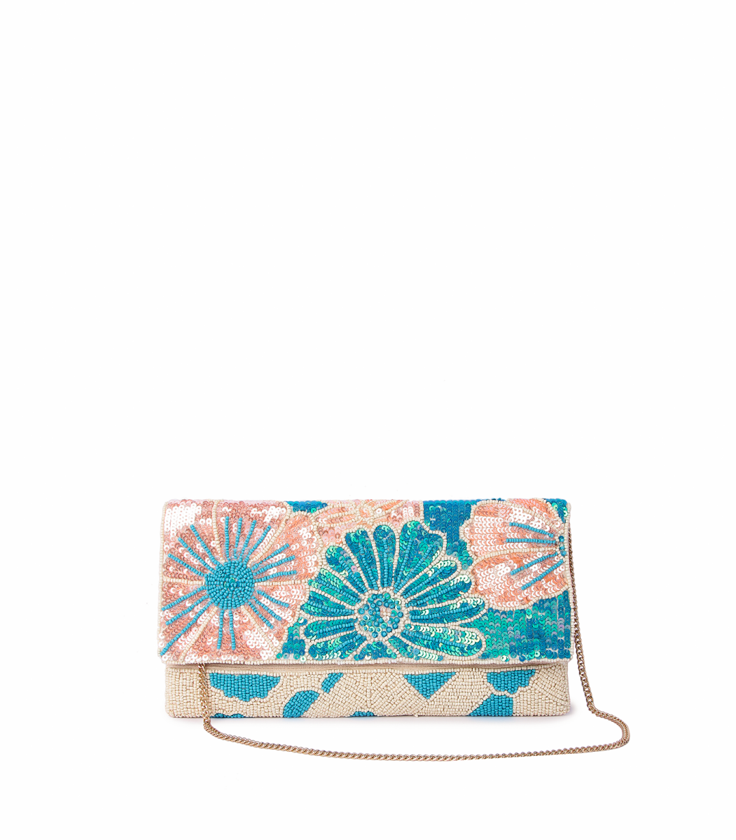 Garden Bloom Foldover Clutch – Beaded Turquoise | Maummi - Maummi