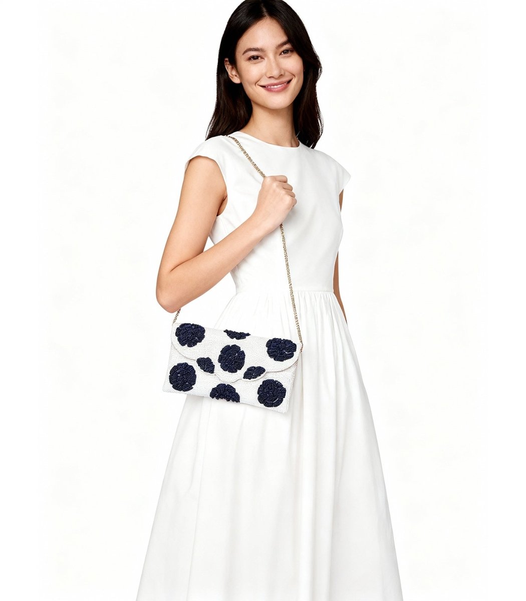 Indigo Petal Envelope Clutch – Beaded Blue | Maummi - Maummi
