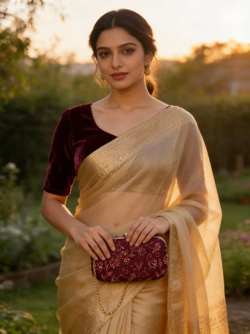 Flora Box Clutch – Embroidered Maroon Evening Clutch