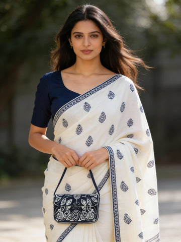 Paisley Baguette – Beaded Dark Blue Shoulder Bag