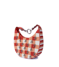 Checkered handbag with tassels on a white background