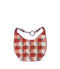 Checkered handbag with tassel details on a white background