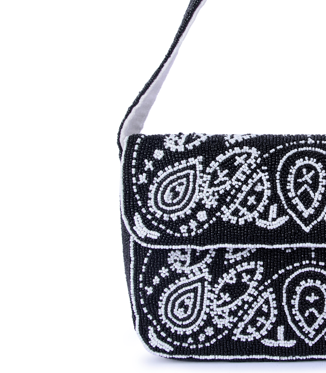 Paisley Baguette Beaded Monochrome Shoulder Bag | Maummi - Maummi