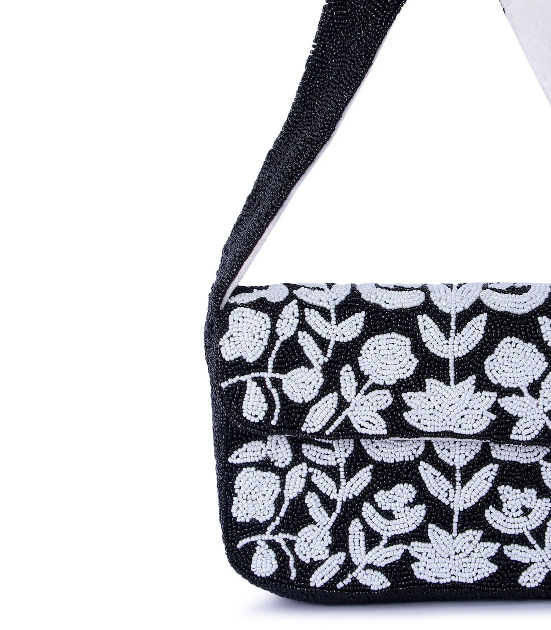 Rose Baguette – Beaded Monochrome Shoulder Bag
