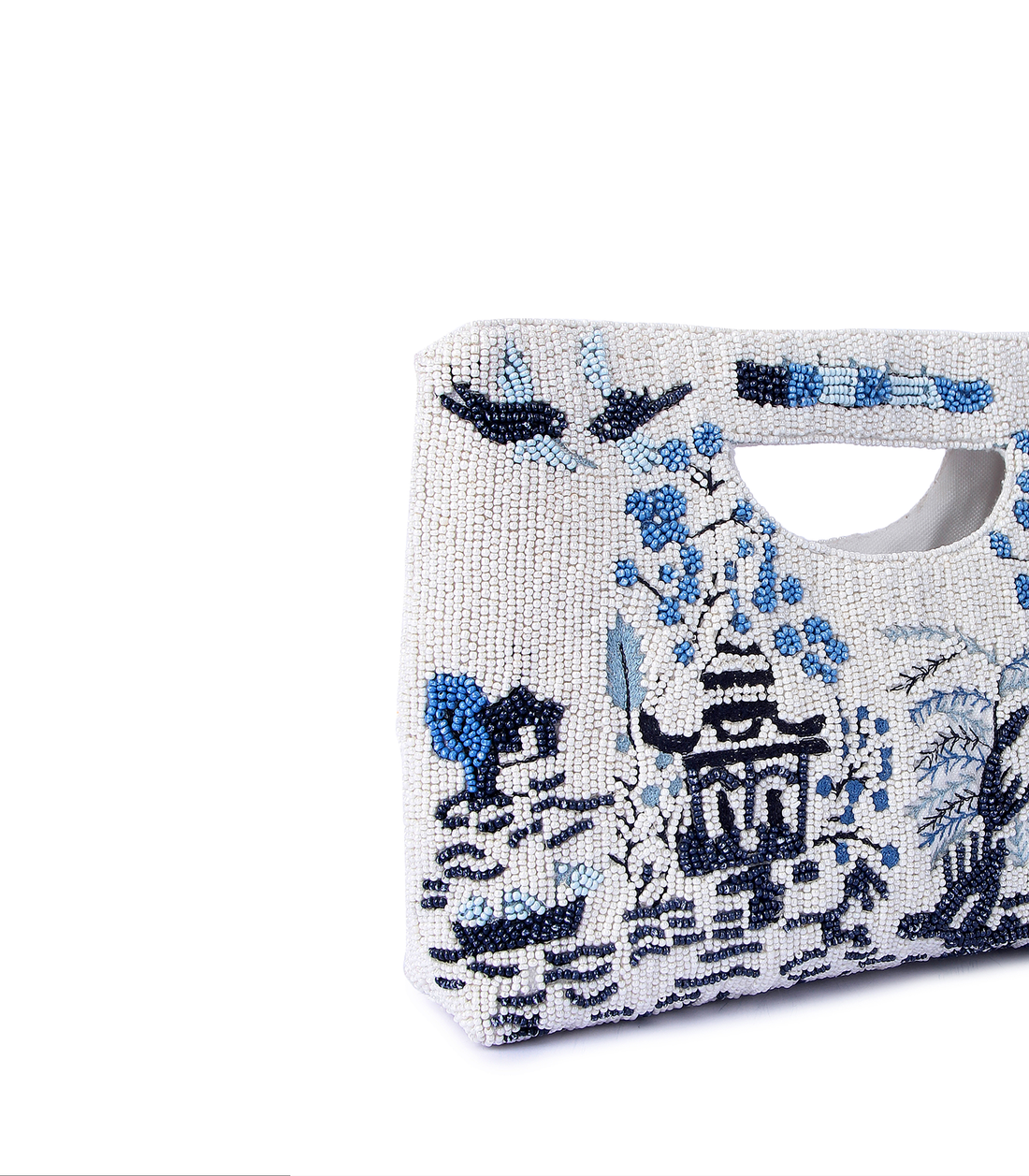 Aoi Landscape Clutch – Beaded White & Blue Handheld