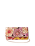 Colorful floral-patterned handbag on a white background